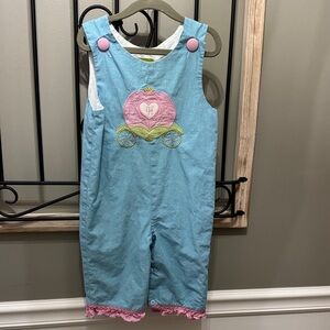 Blue  Overalls Cinderella Stellybelly antique monogram, H Sz 18 mon